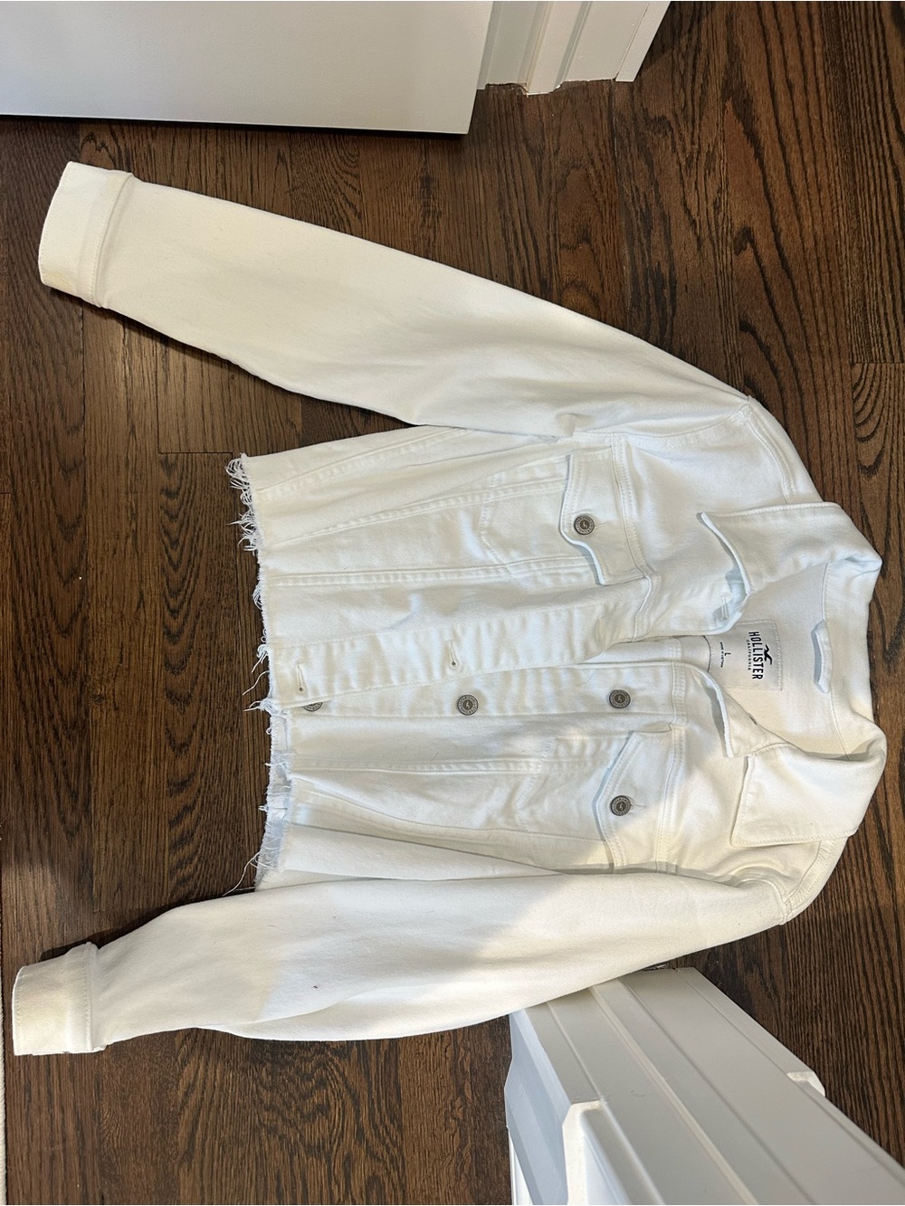 Hollister White Raw-Hem Denim Jacket